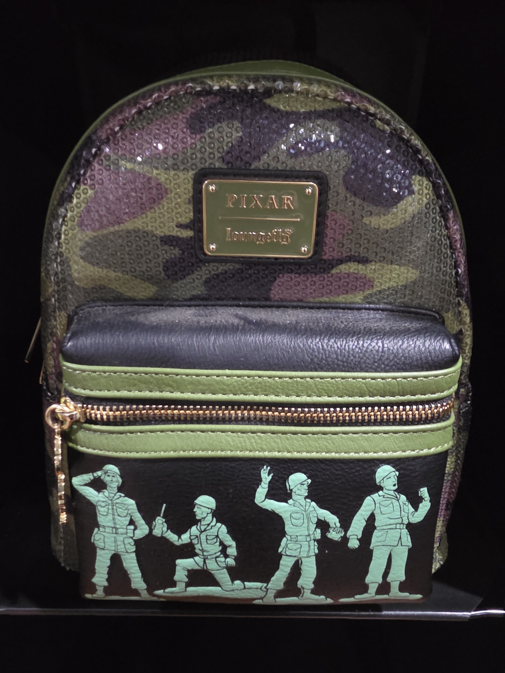Loungefly Pixar Green Camo Mini Backpack with Mint Toy Soldier Accents